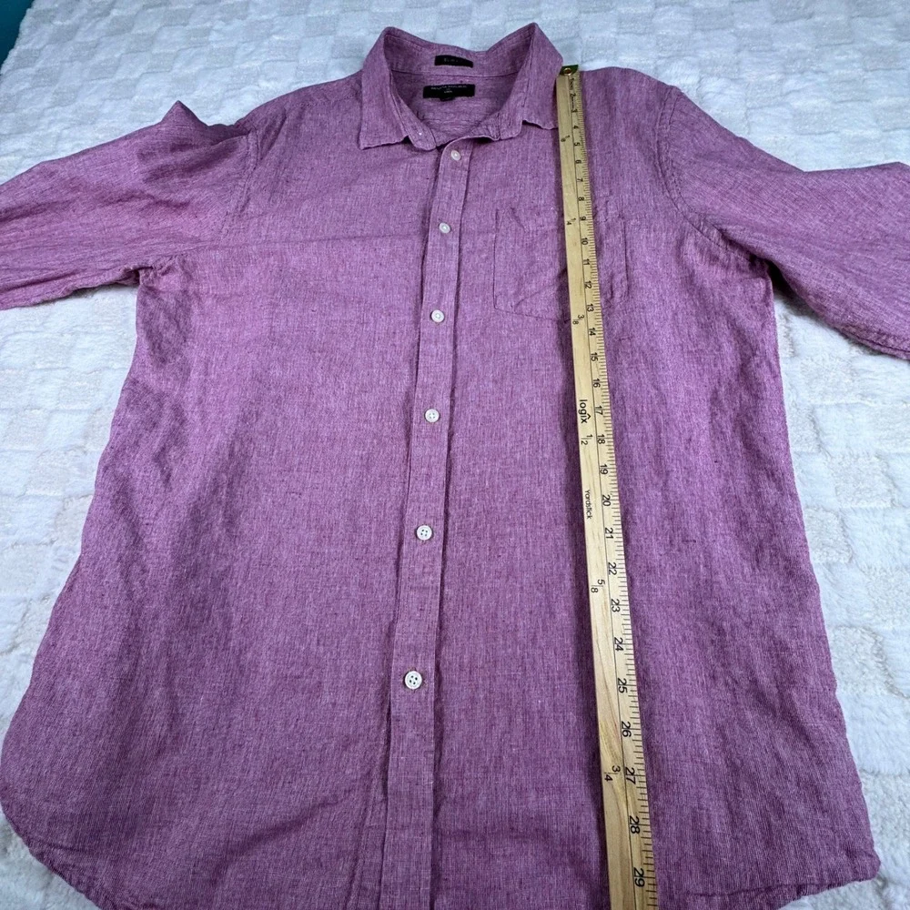 Banana Republic Mens XL Linen Slim Fit Button Down Shirt Red Long Sleeve